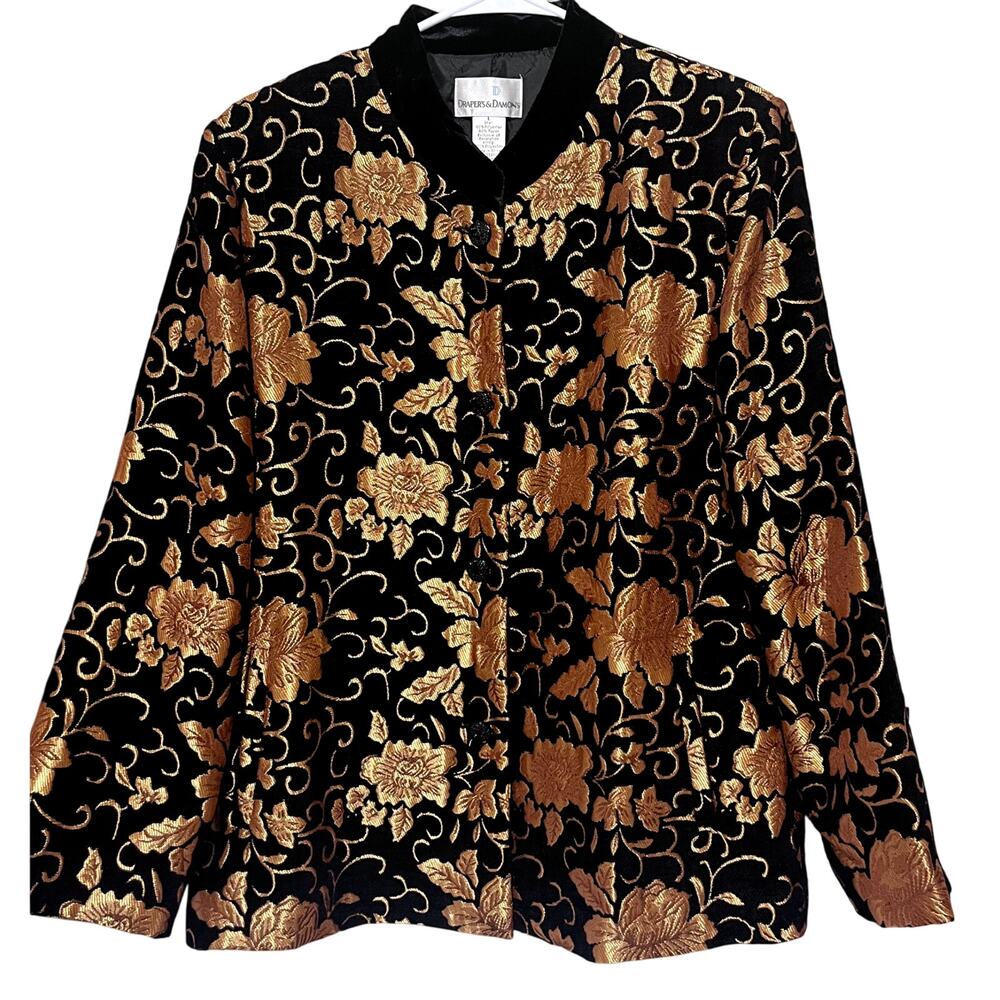 Drapers & Damons Formal Jacket Black Copper Gold Metallic Asian Blazer sz L